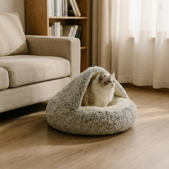 Cloofie Plush Cave Bed for Cats, Semi-Enclosed, view 2 - Elena Harper