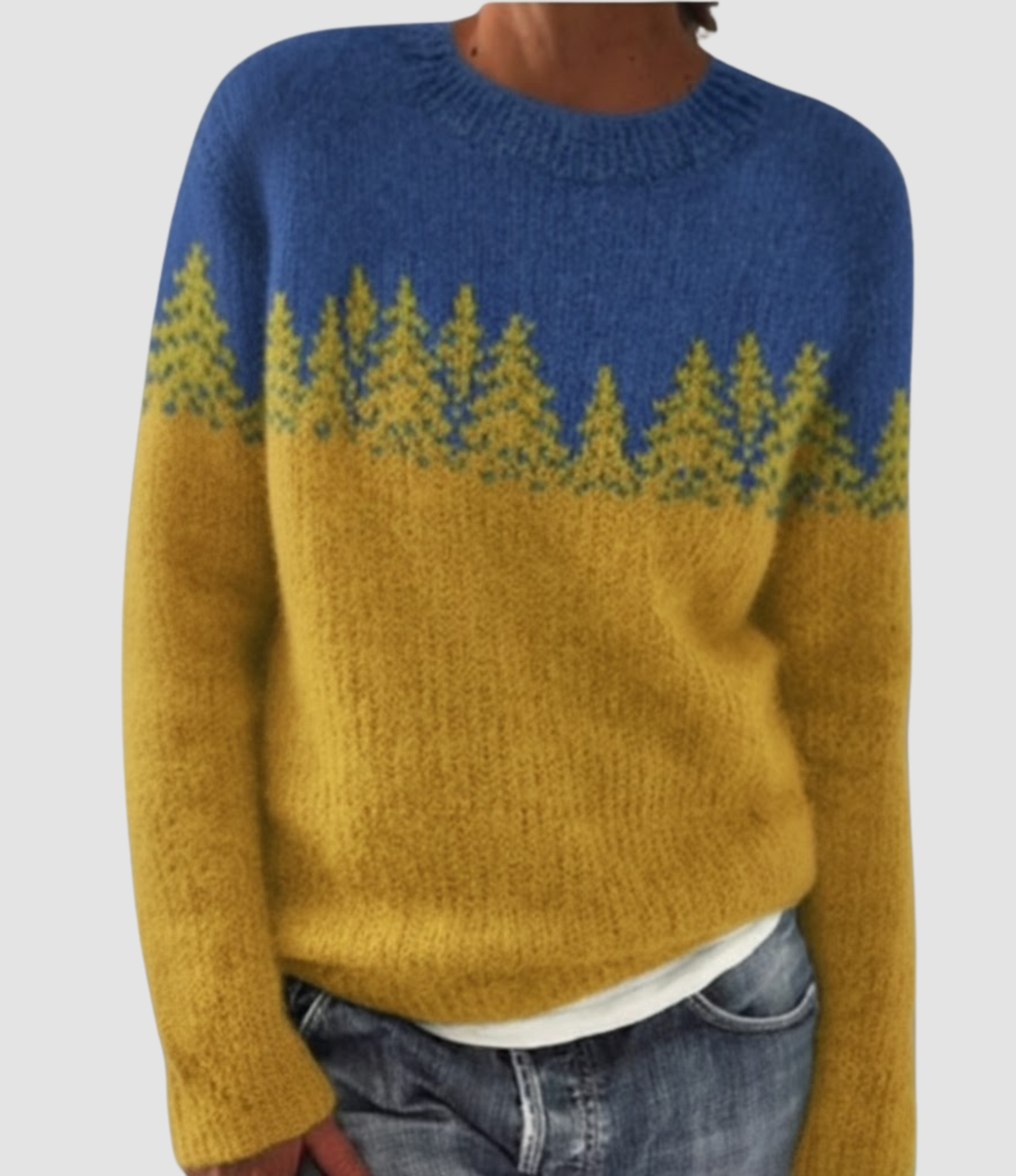 Emma & Rose Cape Town retro sweater featuring a cozy knit design in vibrant colors on a mannequin.