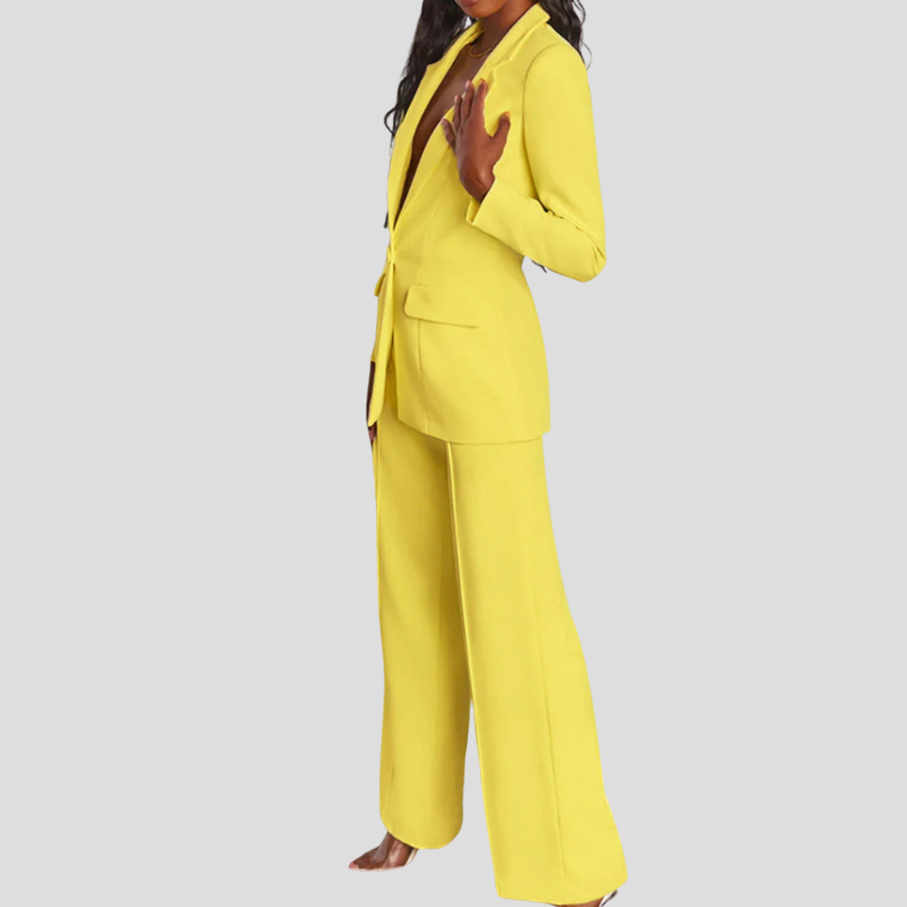 Ladies Blazer Set with Pants and Notch Lapel