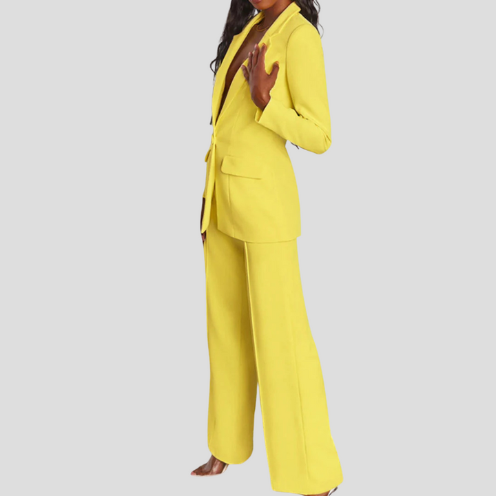 Ladies Blazer Set with Pants and Notch Lapel