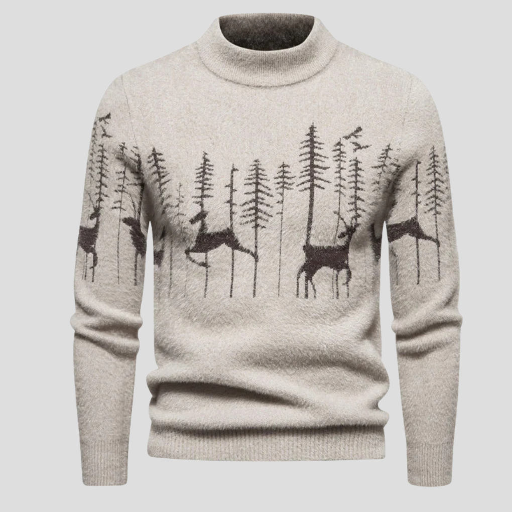 Hans | Men's Christmas Sweater with Reindeer and Forest Motif