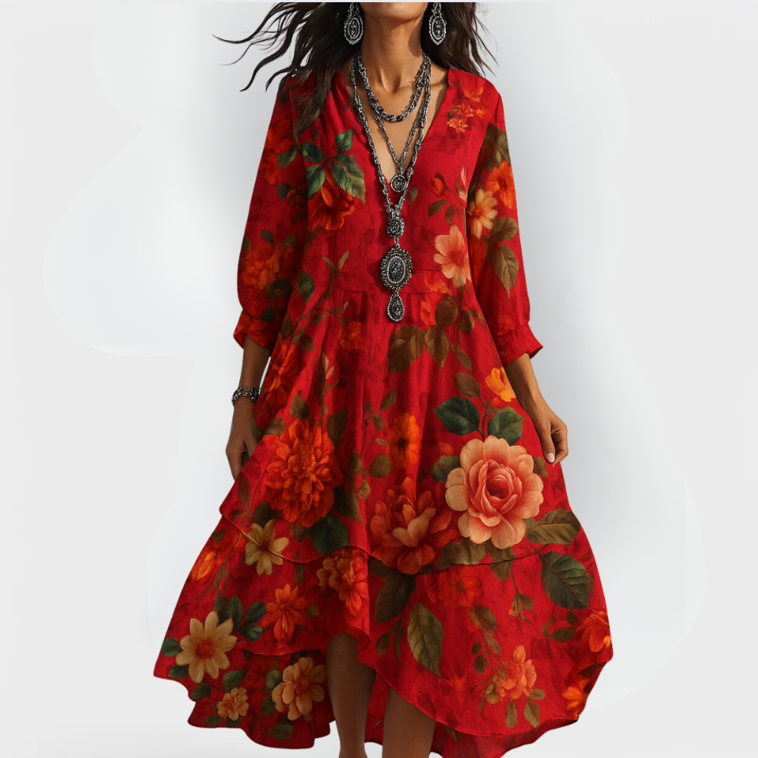 Lucía | Women's Boho Summer Dress with V-Neck and Floral Print