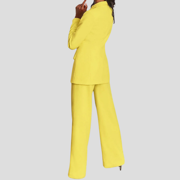 Ladies Blazer Set with Pants and Notch Lapel