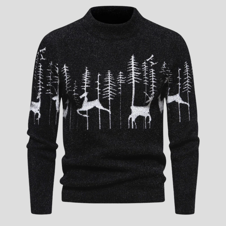 Hans | Men's Christmas Sweater with Reindeer and Forest Motif