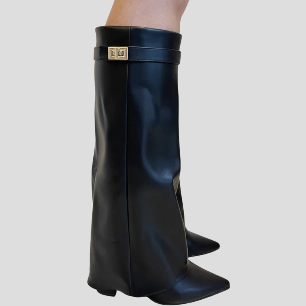 High Block-Heel Flap Boots, view 2 - Elena Harper