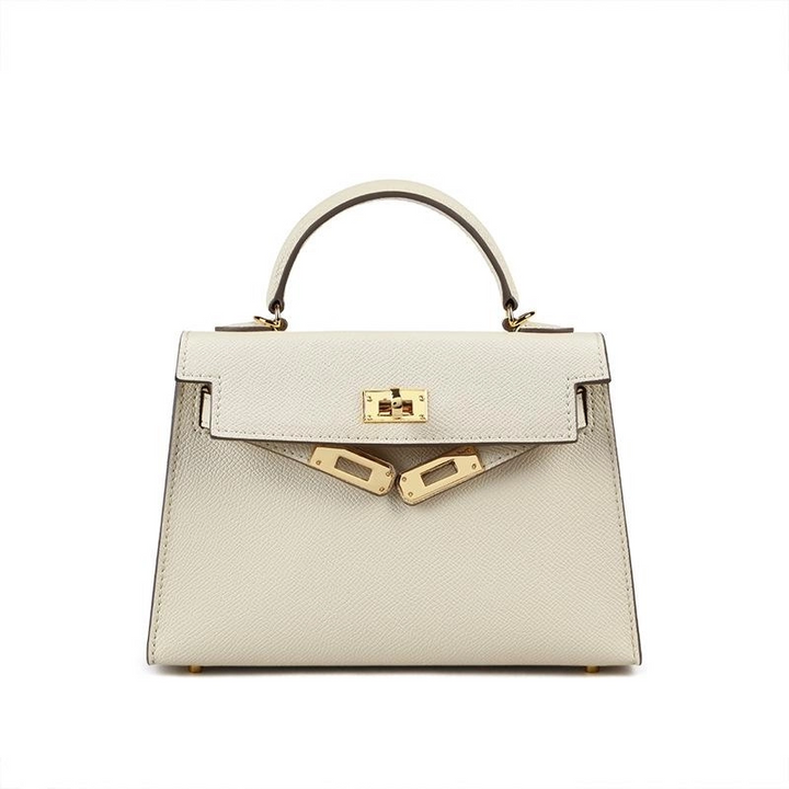 Women's Structured Top Handle Handbag with Gold Lock