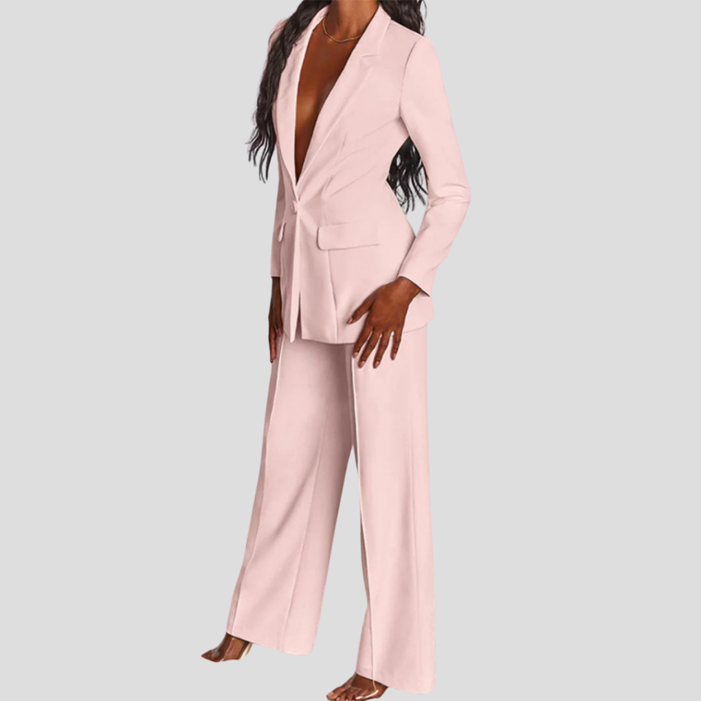 Ladies Blazer Set with Pants and Notch Lapel
