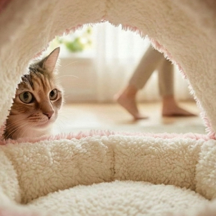 Cloofie Plush Cave Bed for Cats, Semi-Enclosed, view 5 - Elena Harper