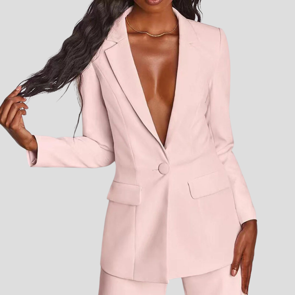 Ladies Blazer Set with Pants and Notch Lapel