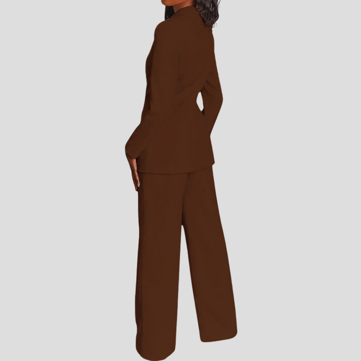 Ladies Blazer Set with Pants and Notch Lapel