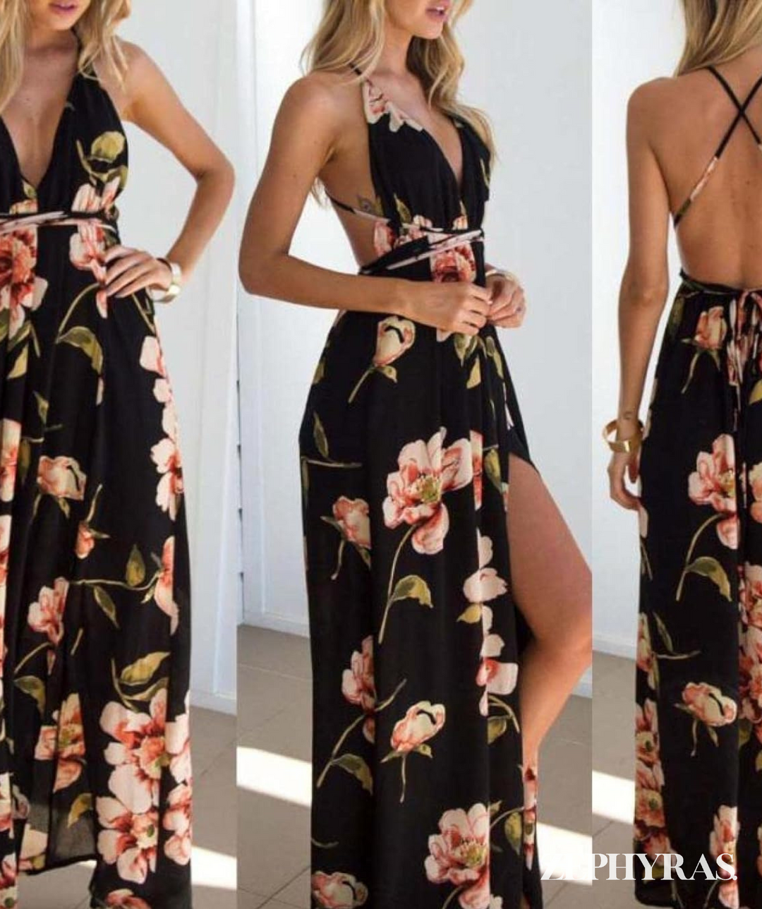 Flower Sleeveless Summer Dress with V-Neck for Women