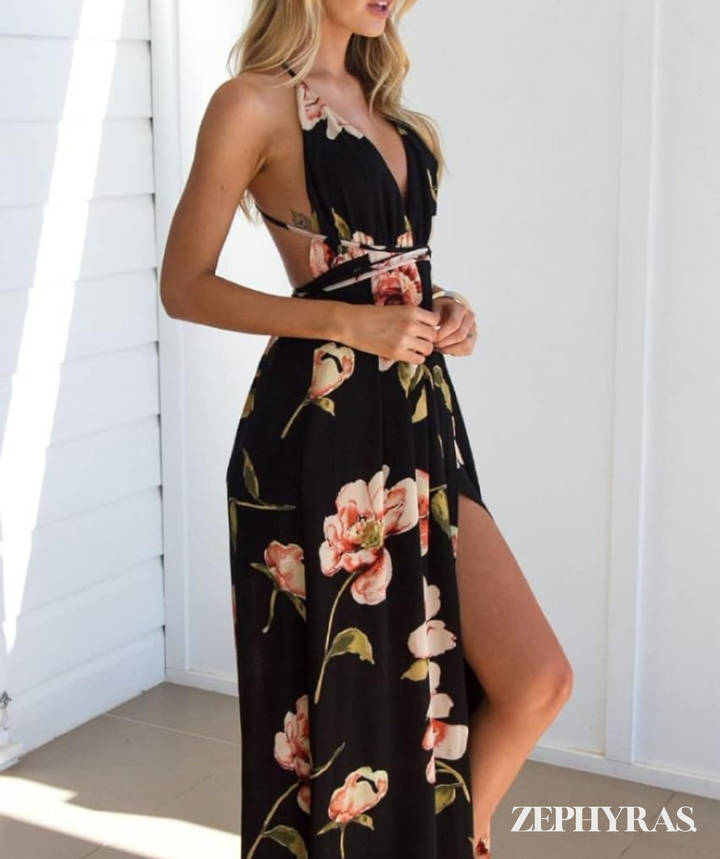 Flower Sleeveless Summer Dress with V-Neck for Women