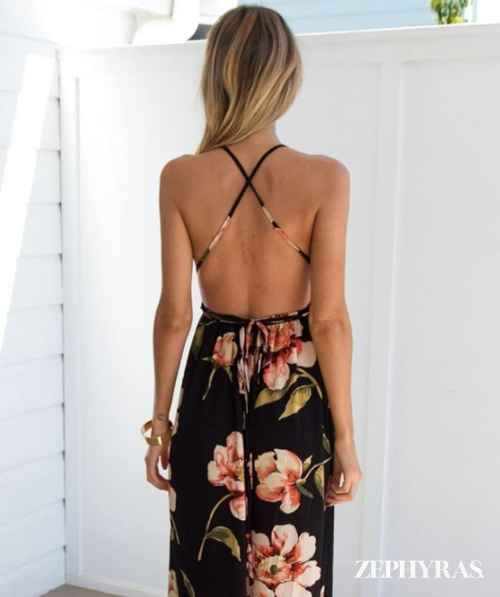 Flower Sleeveless Summer Dress with V-Neck for Women