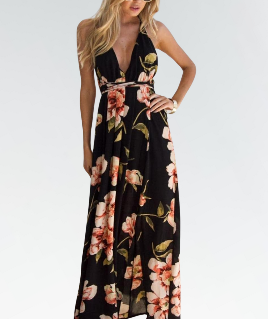 Flower Sleeveless Summer Dress with V-Neck for Women