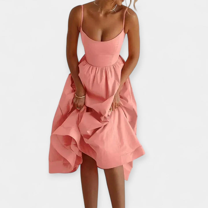Shelley Mini Dress with Round Neckline and Straps, view 5 - Elena Harper