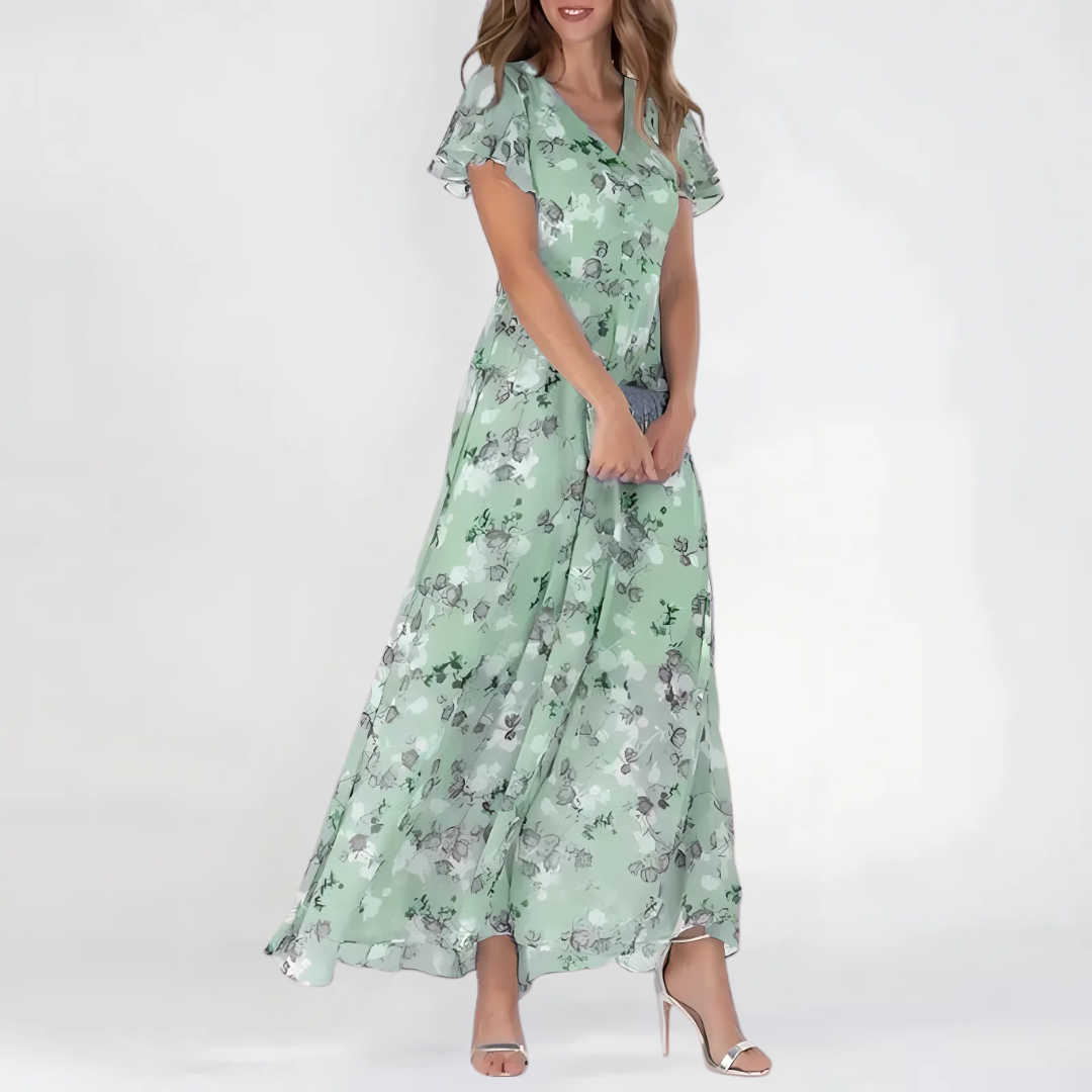 Zoila | Elegant Floral Midi Dress for Women with Short Sleeves