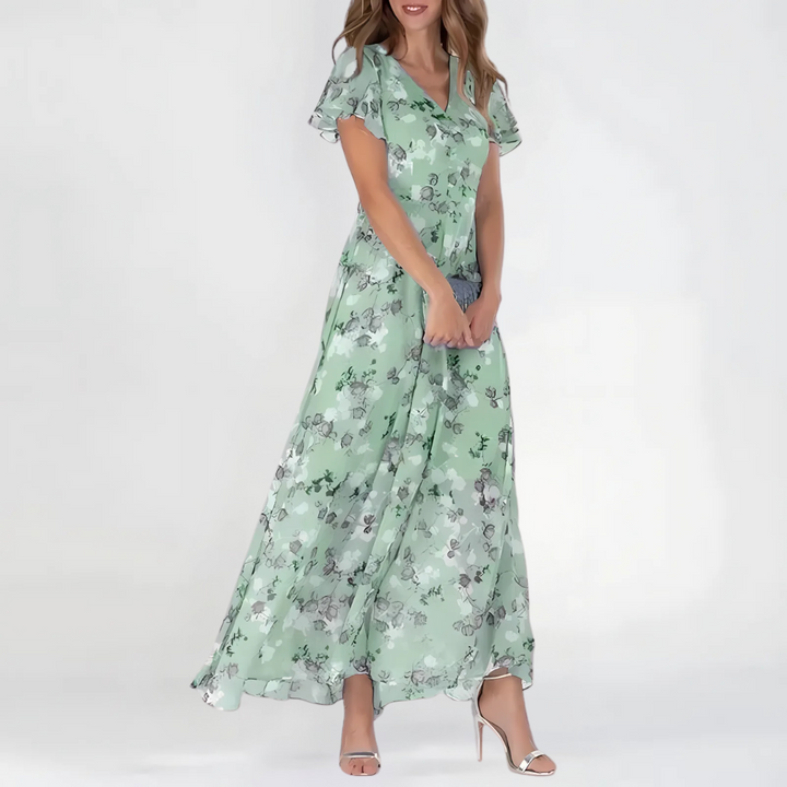 Zoila | Elegant Floral Midi Dress for Women with Short Sleeves