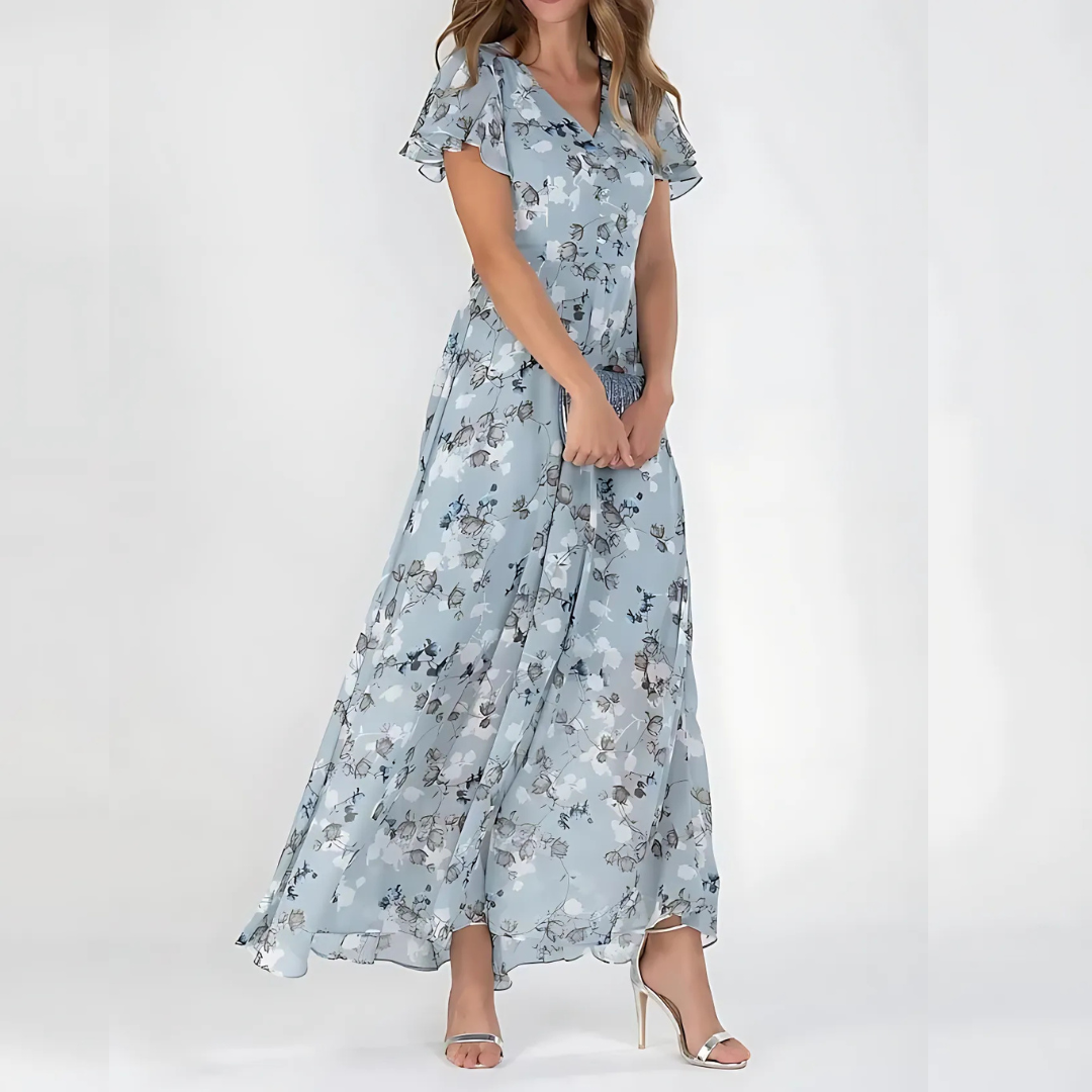 Zoila | Elegant Floral Midi Dress for Women with Short Sleeves