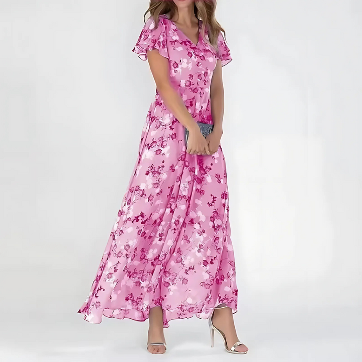 Zoila | Elegant Floral Midi Dress for Women with Short Sleeves