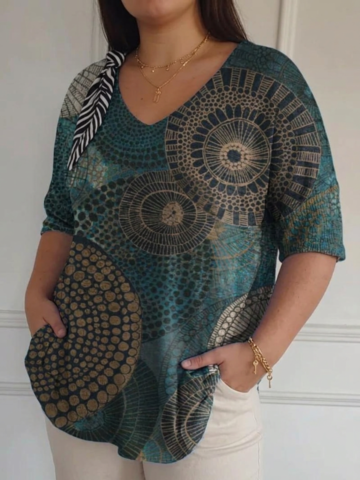 Women's Vintage Circle Totem Abstract Geometry Casual Pullover Knit - Elena Harper