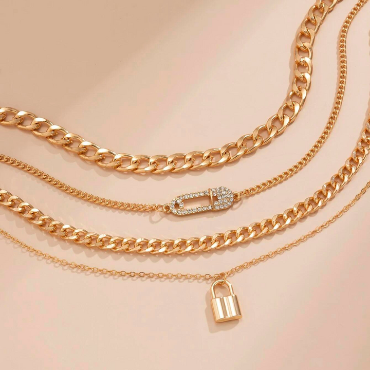 4-Piece Necklace Set Retro Pin Design, view 4 - Elena Harper