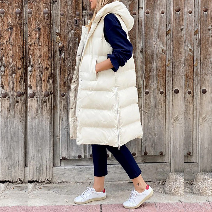Delilah Women's Hooded Long Puffer Vest, view 2 - Elena Harper