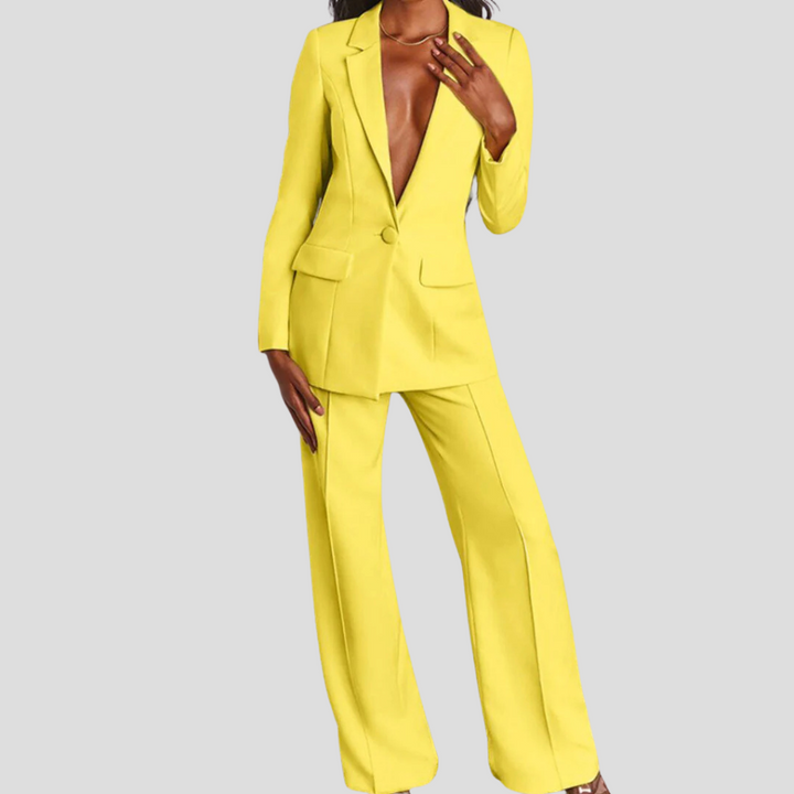 Ladies Blazer Set with Pants and Notch Lapel