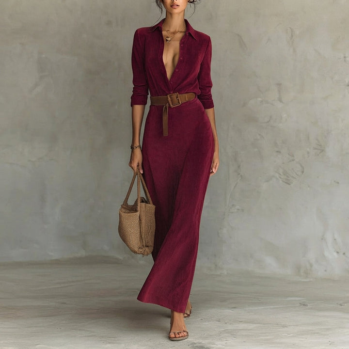 Katharina | Women's Long Sleeve Maxi Dress, Tailored Fit with Belt