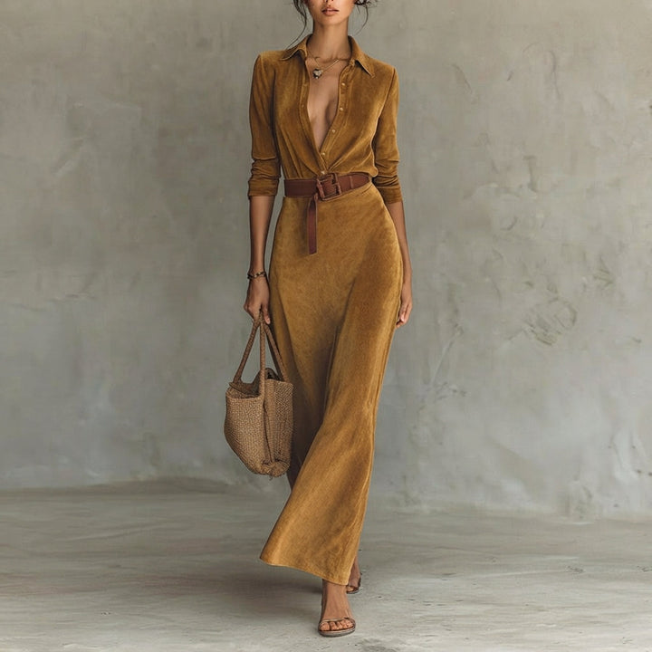 Katharina | Women's Long Sleeve Maxi Dress, Tailored Fit with Belt