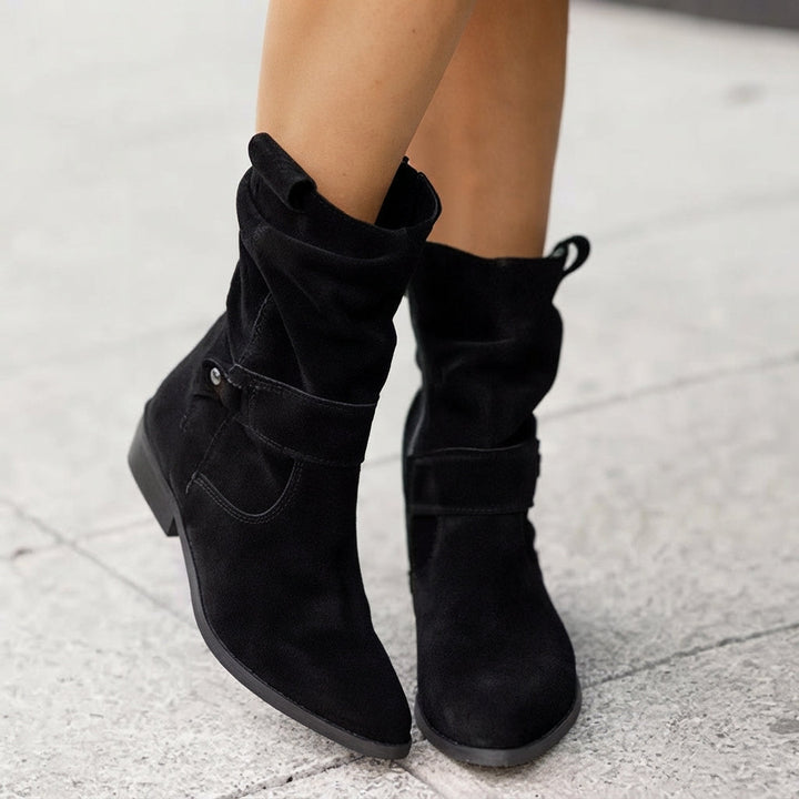 Frieda | Women's Knee High Boots Faux Suede Slip-On Boots with Block Heel