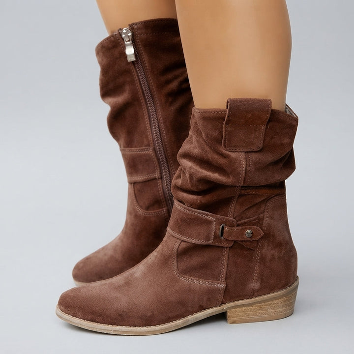 Frieda | Women's Knee High Boots Faux Suede Slip-On Boots with Block Heel