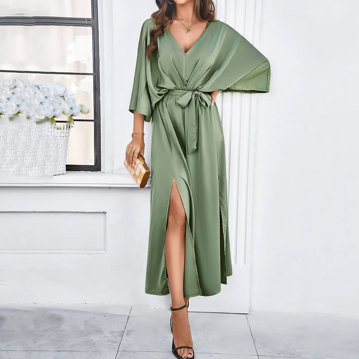 Esmeralda | Women's maxi dress with V-neck and side slit, loose fit