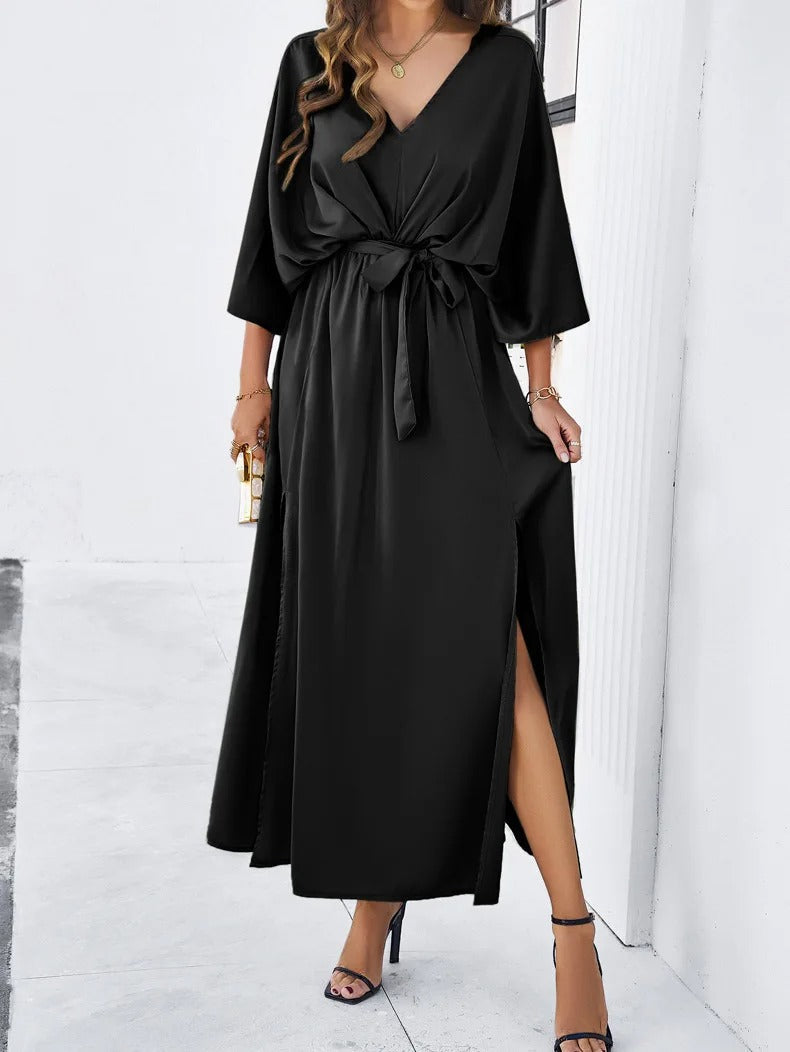 Esmeralda | Women's maxi dress with V-neck and side slit, loose fit