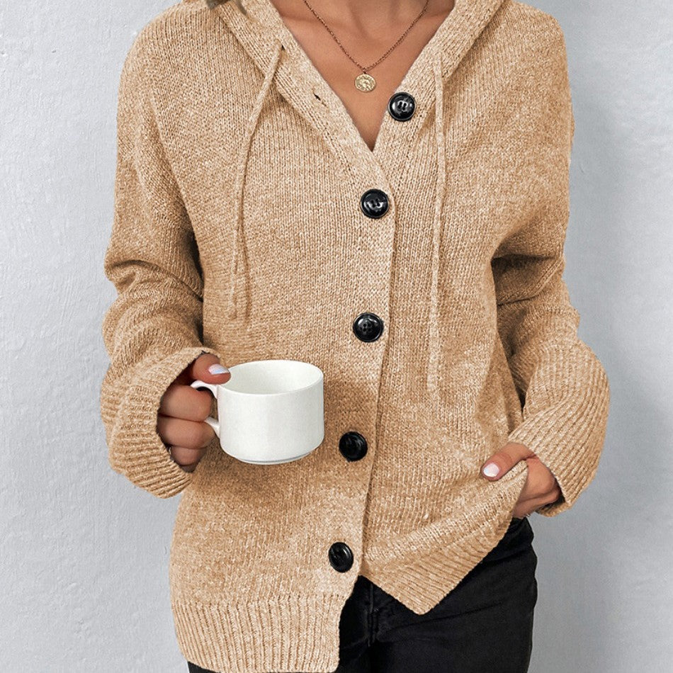 Knitted Cardigan for Women with Hood and Drawstring – Comfort and Elegance