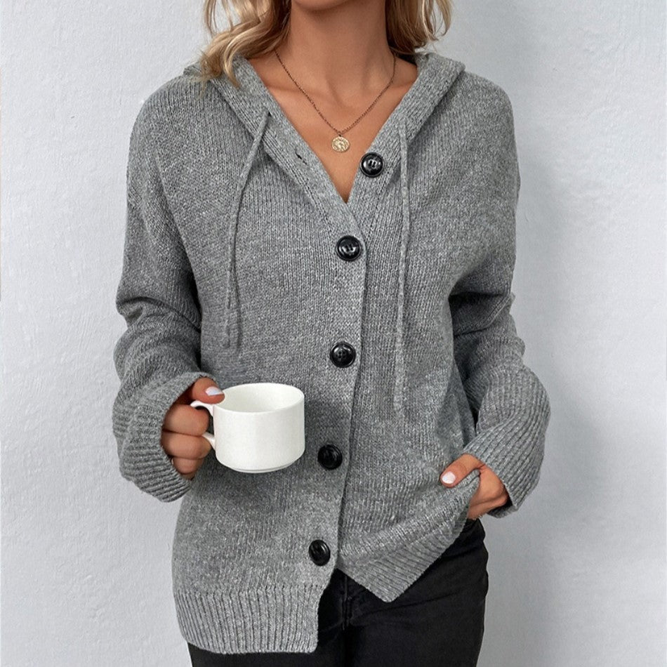 Knitted Cardigan for Women with Hood and Drawstring – Comfort and Elegance