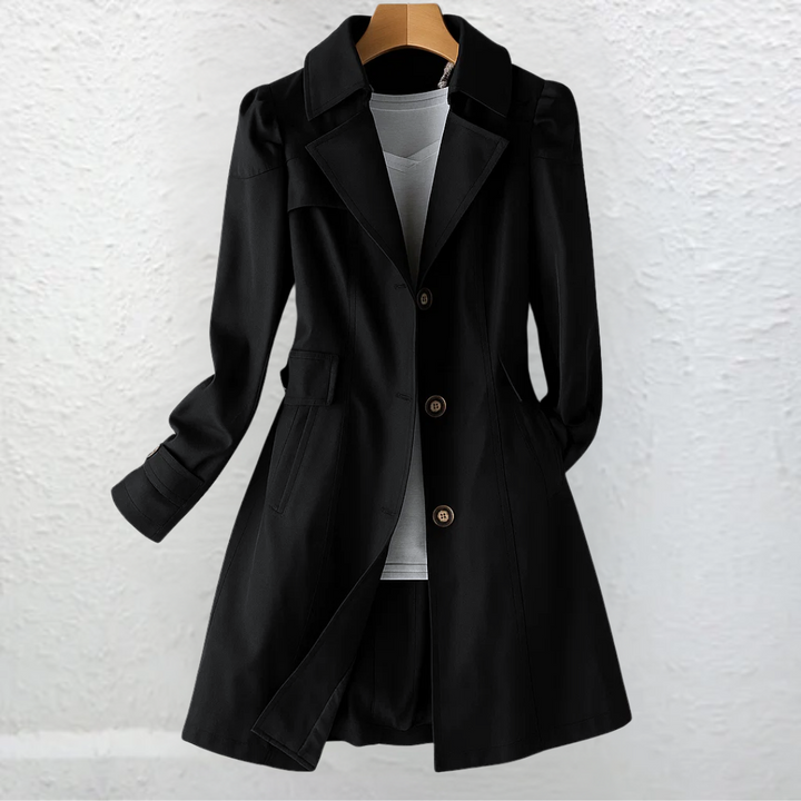 Women's Vintage Long Buttoned Coat - Elegant and Refined