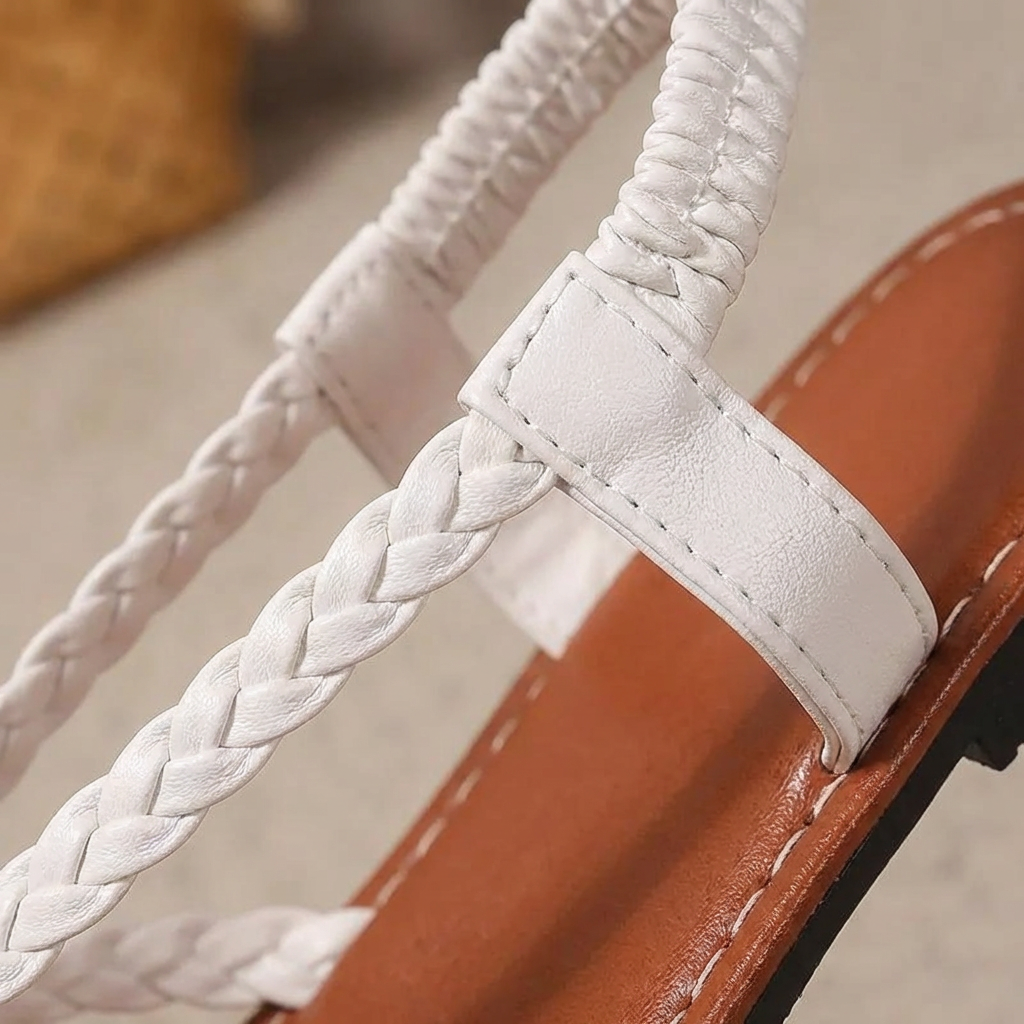 Valeria | Women's Flat Sandals with Braided Straps and Crossed Design | Bohemian