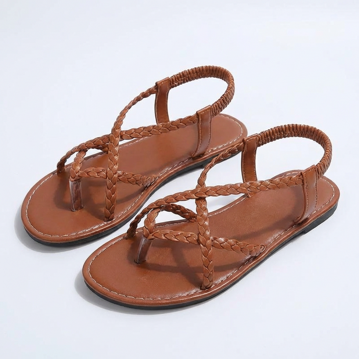 Valeria | Women's Flat Sandals with Braided Straps and Crossed Design | Bohemian