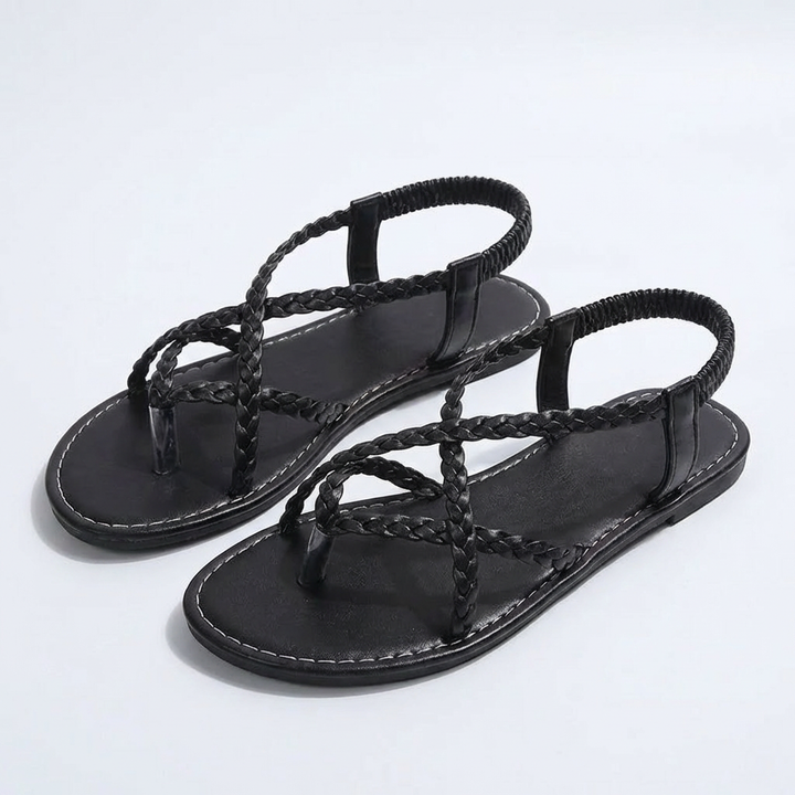 Valeria | Women's Flat Sandals with Braided Straps and Crossed Design | Bohemian