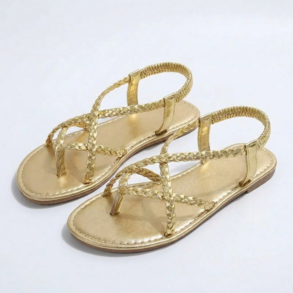 Valeria | Women's Flat Sandals with Braided Straps and Crossed Design | Bohemian