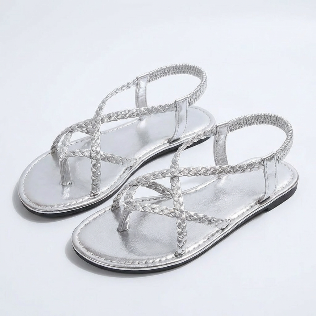 Valeria | Women's Flat Sandals with Braided Straps and Crossed Design | Bohemian
