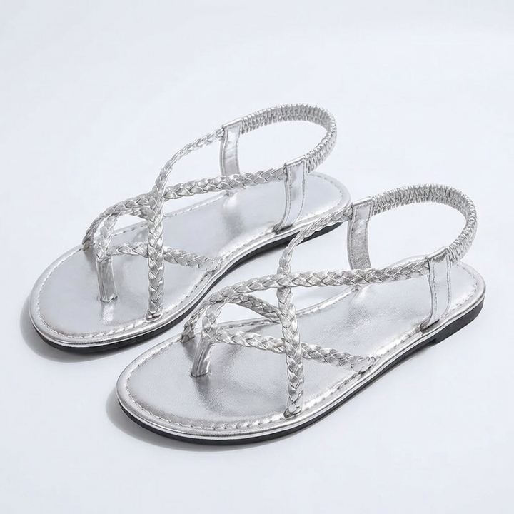 Valeria | Women's Flat Sandals with Braided Straps and Crossed Design | Bohemian