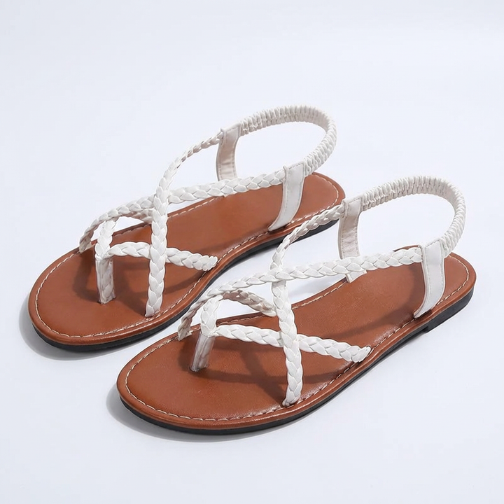 Valeria | Women's Flat Sandals with Braided Straps and Crossed Design | Bohemian