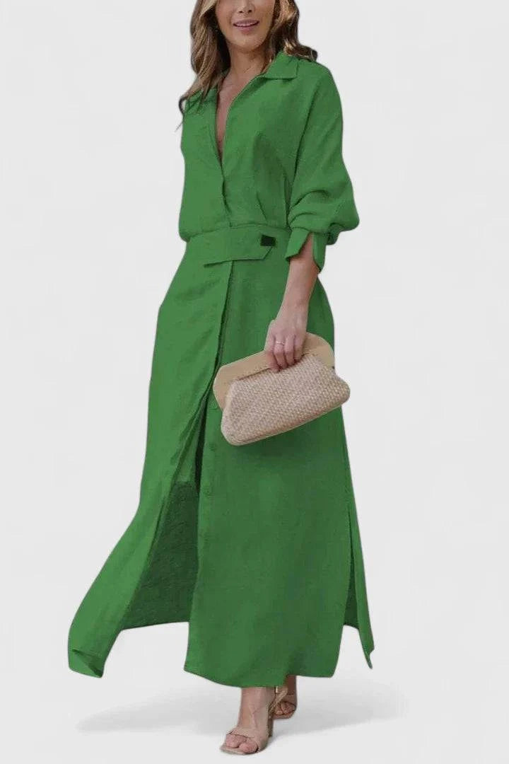 Elegant Monique summer maxi dress by Emma & Rose Cape Town featuring a V-neck design and flowing fabric.