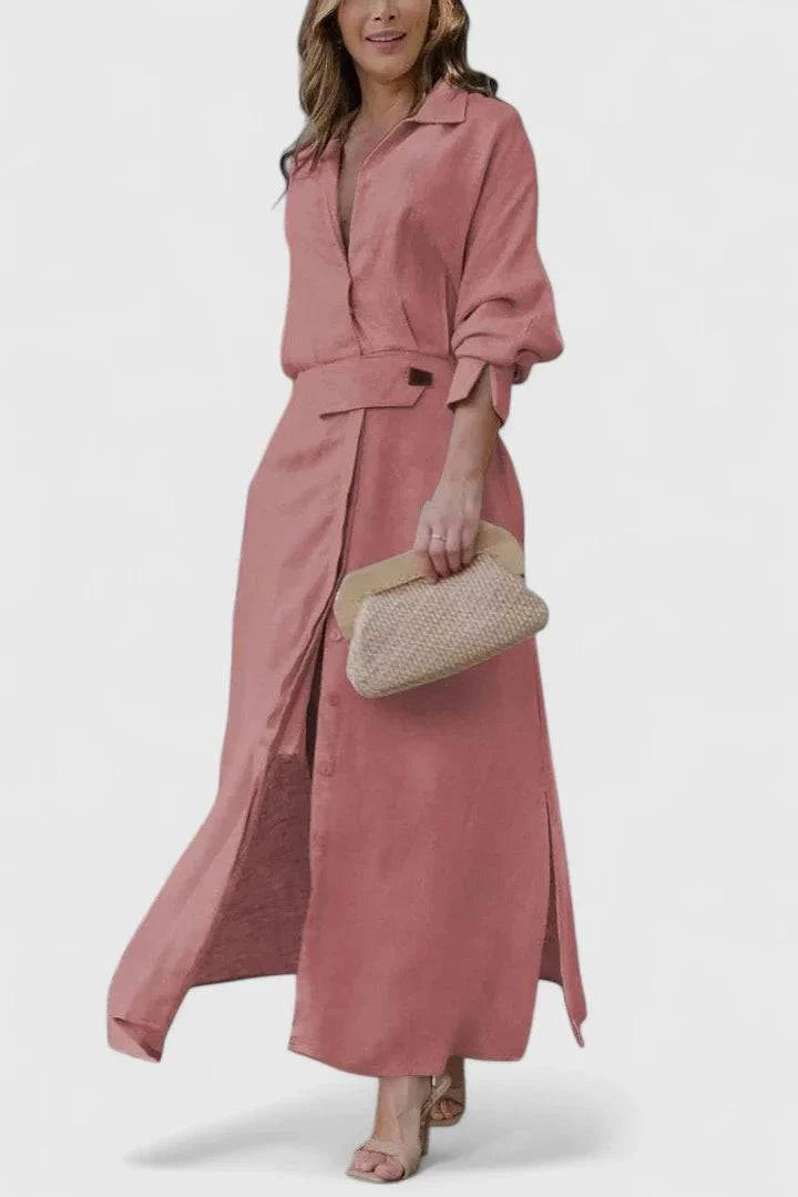Elegant Monique summer maxi dress by Emma & Rose Cape Town, V-neck design, flowing fabric perfect for warm weather.