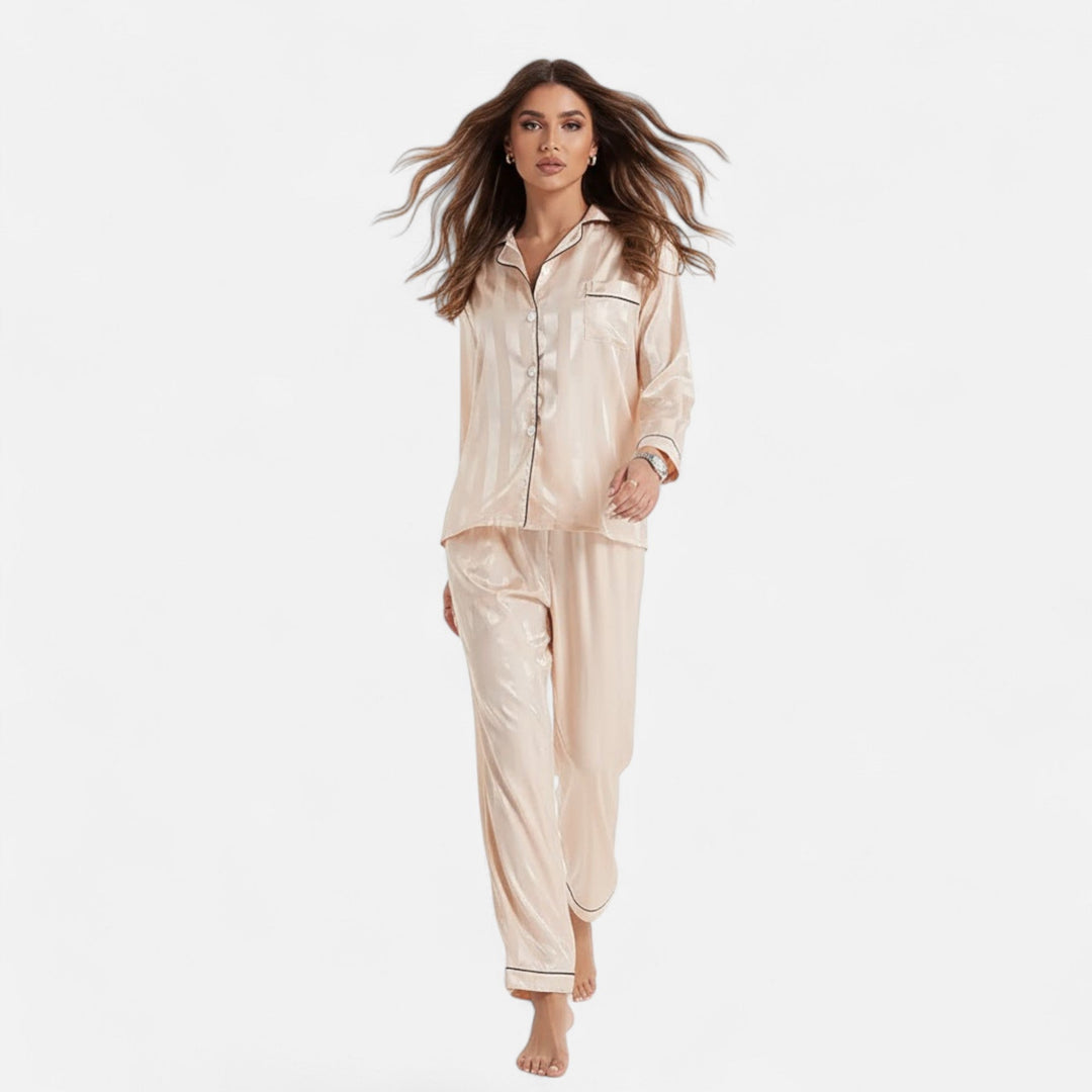 Women's Elegant Striped Long Sleeve Lounge Set
