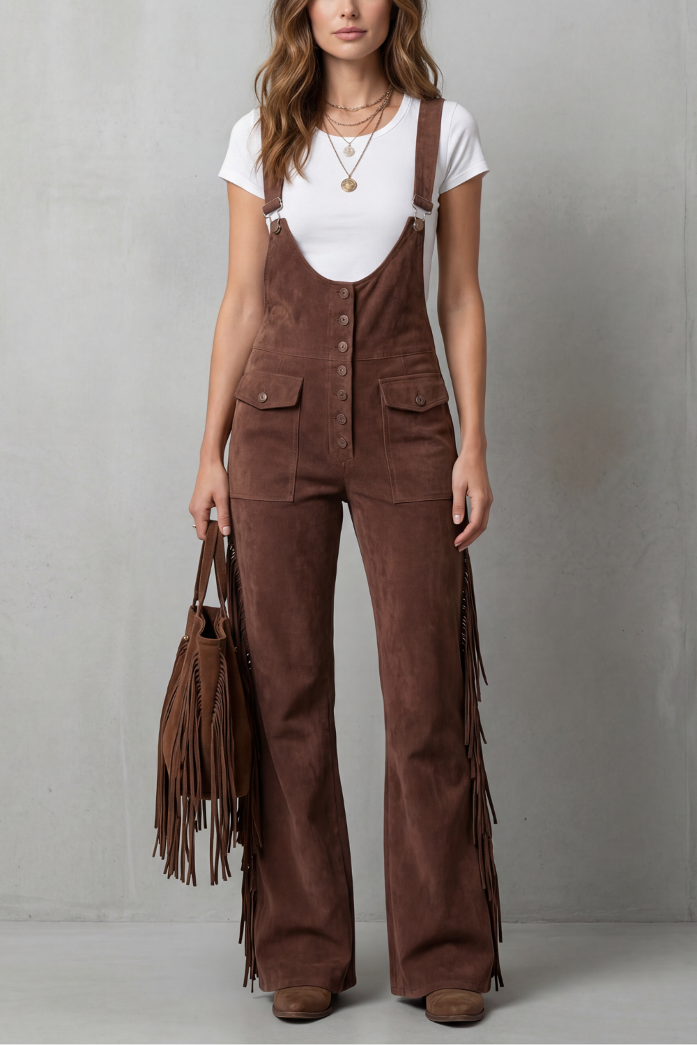 Women's Flared Leg Dungarees with Fringe Detail Justienne - Elena Harper