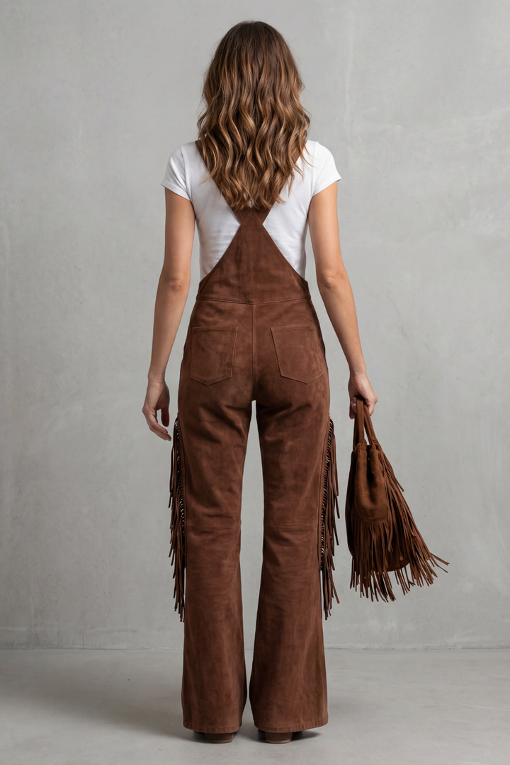 Women's Flared Leg Dungarees with Fringe Detail Justienne, view 4 - Elena Harper