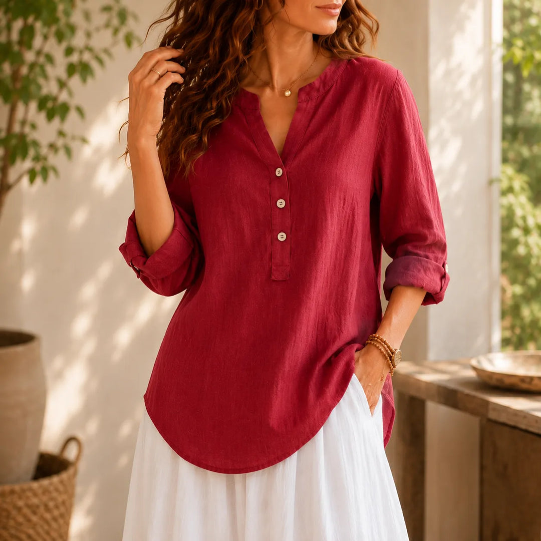 Amberlys Airy Blouse with V-Neck and Buttons - Elena Harper
