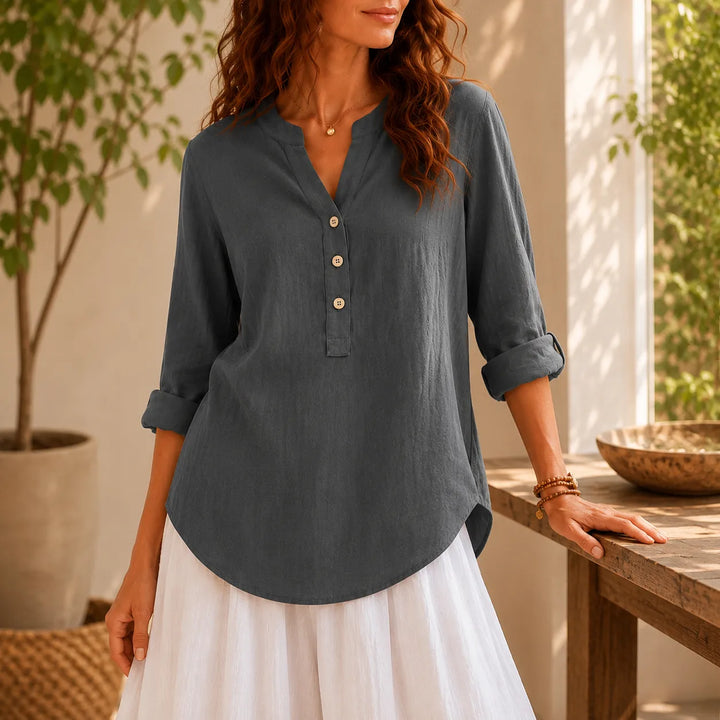 Amberlys Airy Blouse with V-Neck and Buttons - Elena Harper